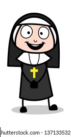 Surprised - Cartoon Nun Lady Vector Illustration﻿