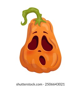 Surprised cartoon pumpkin. Anthropomorphic face Vector illustration.