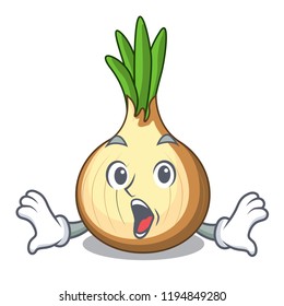 Surprised cartoon ripe yellow onion for cooking