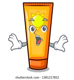 Surprised cartoon sun cream in bag makeup