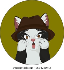 Surprised cat expression sticker logotype