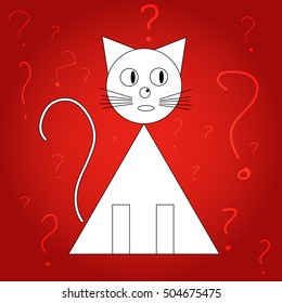 Surprised cat of geometric shapes, question marks