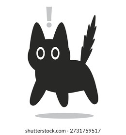 Gato sorprendido saltando con signo de exclamación. Ilustración vectorial moderna de moda aislada en el fondo blanco, dibujado a mano, diseño plano