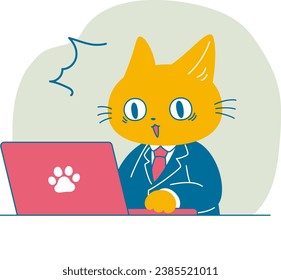 Surprised cat working on computer