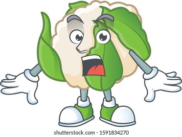 Surprised cauliflower gesture on cartoon mascot design