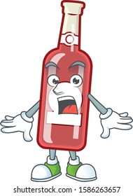 Surprised champagne red bottle face gesture on cartoon style