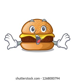 Surprised cheese burger located on plate cartoon