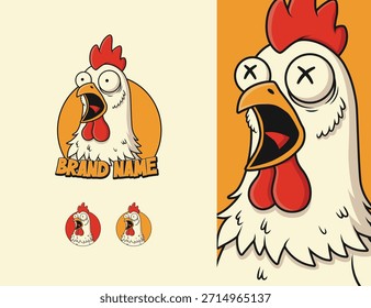 Ilustración de diseño de logotipo o mascota de pollo sorprendido