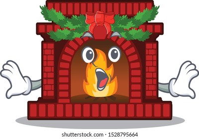 Surprised christmas fireplace on of cartoon table