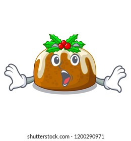 Surprised christmas pudding on dinning table cartoon
