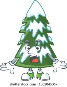 Surprised christmas tree snow face gesture on cartoon style