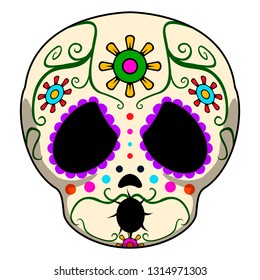 Surprised colored mexican skull cartoon. Vector illustration design