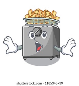 Surprised cooking french fries in deep fryer cartoon