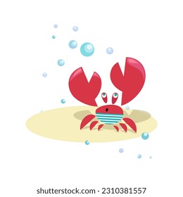 Surprised crab. Cute crab sailor. Funny character on the beach. Beach season. Cartoon sea animal