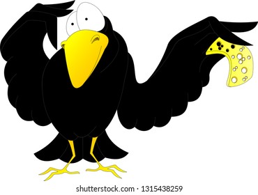 surprised crow with a piece of cheese