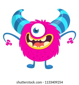 Surprised cute cartoon monster icon. Vector  monster mascot. Halloween design for emblem or sticker