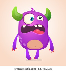 Surprised cute cartoon monster icon. Vector  monster mascot. Halloween design for emblem, logo or sticker