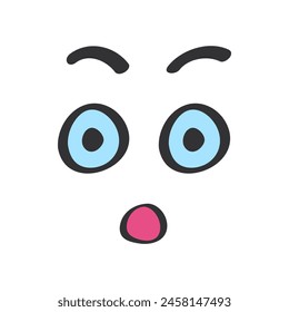 Surprised cute face with shock and fear expression, doodle style vector illustration