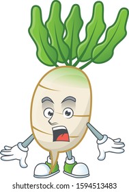 Surprised daikon gesture on cartoon mascot design