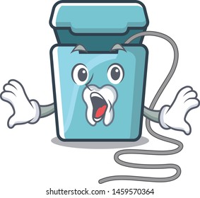 Surprised dental floss in a mascot box
