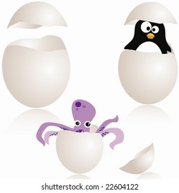 Surprised eggs, the empty one can be customized by inserting your own stuff. vector