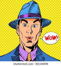 surprised elegant funny man a gentleman in a hat retro style