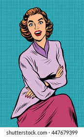 Surprised elegant woman pop art retro vector. Beautiful girl