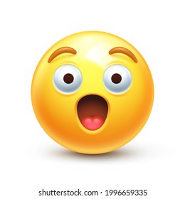 Surprised emoji. Astonished emoticon with wide open shocked eyes and raised eyebrows 3D stylized vector icon