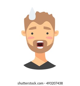 Surprised Emoji character. Cartoon style emotion icons. Isolated boy avatars with shock facial expressions. Flat illustration man's emotional face. Hand drawn vector drawing emoticon