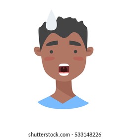 Surprised Emoji character. Cartoon style emotion icon. Isolated boy avatar with shock facial expressions. Flat illustration men's emotional face. Hand drawn vector emoticon