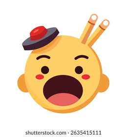 Surprised Emoji with Chopsticks and Hat - Fun and Expressive Cartoon Icon