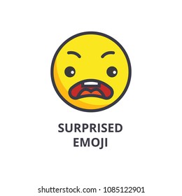 surprised emoji vector line icon, sign, illustration on background, editable strokes