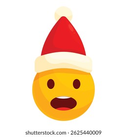 Surprised emoji wearing a red and white santa claus hat for christmas and the holiday season