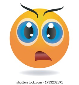 Surprised emoji. Yellow funny face. Round character with bif eyes. Overwhelmed cartoon human emotion.