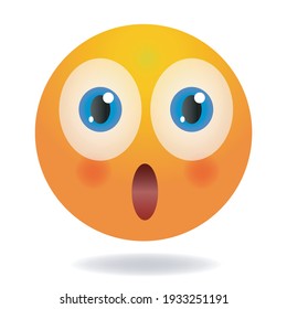 Surprised emoji. Yellow funny face. Round character with big eyes. Overwhelmed cartoon human emotion. Wow face.