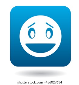 Surprised emoticon with open mouth icon in simple style on a white background