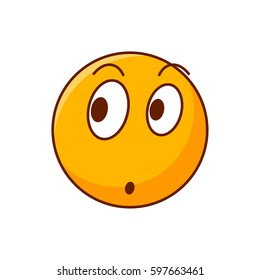 Surprised emoticon. Vector icon emoji. Flat yellow smiley