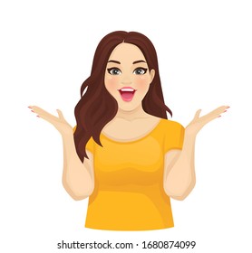 Surprised excited beautiful plus size woman with open mouth vector illustration isolated