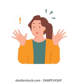 Surprised excited cheerful woman unexpected emotion rising arms concept illustration