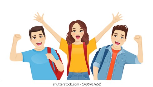 Surprised excited young people team isolated vector illustration