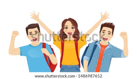Surprised excited young people team isolated vector illustration