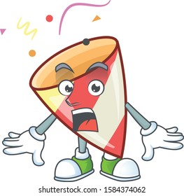 Surprised exploding confetti face gesture on cartoon style