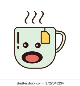 Surprised Expression of Cyan Cup of Tea Vector Design