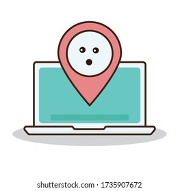 Surprised Expression of Laptop with Location Sign Vector Design