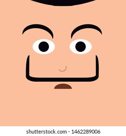 Surprised expression of a man with a big moustache.  Flat Illustration Vector. 