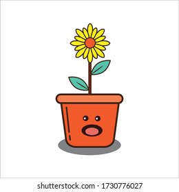 Surprised Expression of Sun Flower Decoration Plant Vector Design