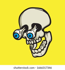 Surprised eyes skull illustration isolated on yellow background. Scared expression face vector