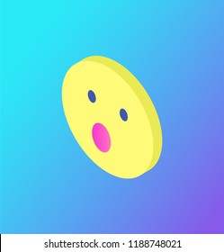 Surprised face emoji isolated icon isometric 3d vector. Emoticon used while chatting via social networks. Circular object with expression and emotions