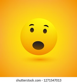 Surprised Face Emoji with Open Eyes - Simple Emoticon on Yellow Background - Vector Design Illustration