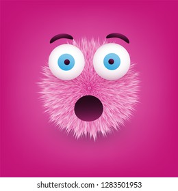 Surprised Face Emoji with Open Eyes - Furry Happy Emoticon on Purple Background - Vector Design